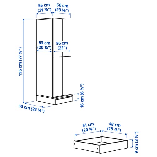 Illustration with measurements for the product: SMÅSTAD.