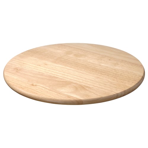 SNUDDA wooden round serving tray, light brown, rubberwood, circular, smooth design.