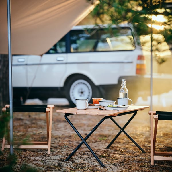 SOLUPPGÅNG Folding table, eucalyptus, 82 cm