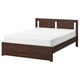 SONGESAND bed, dark brown, wooden frame, high legs, rectangular shape, simple design.