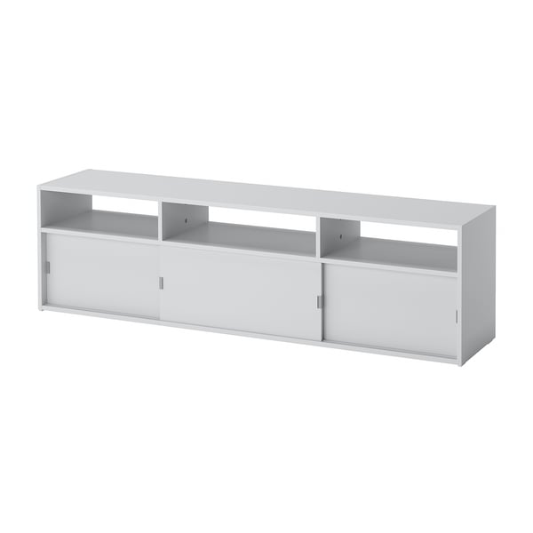 The SPIKSMED tv bench in white. It both open and closed sliding-door storage, ideal for small spaces and organising electronics or decorative items.