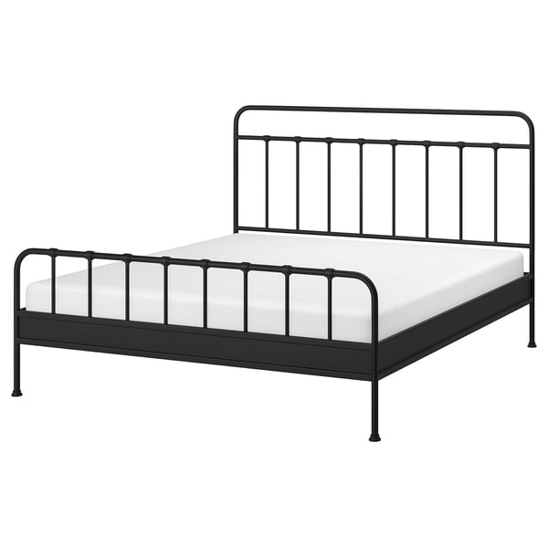 Stjernö black metal bed with curved head and footboard. Simple yet stylish design.