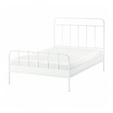 STJÄRNÖ white metal bed, classic with curved head & footboard, sturdy & stylish.