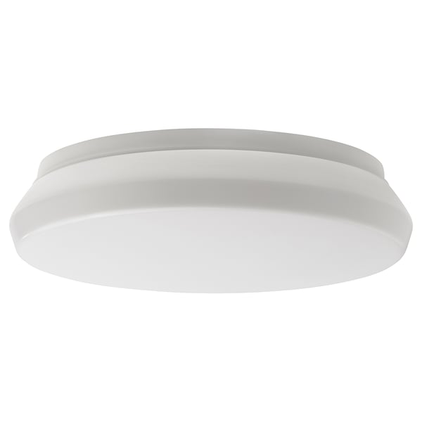 A small, round, white ceiling lamp named STOFTMOLN, made of plastic, designed for hallways or corridors.