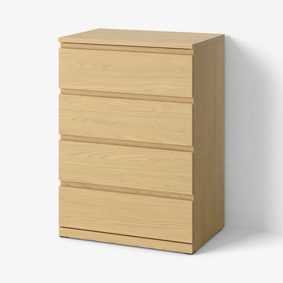 STORKLINTA chest, light oak, four drawers, modern design, smooth edges.