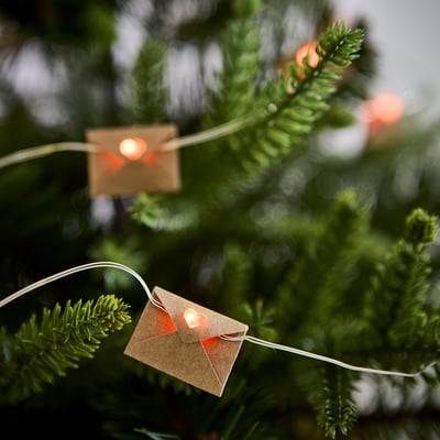 STRÅLA LED lighting chain, envelope battery-operated/red, 2.80 m