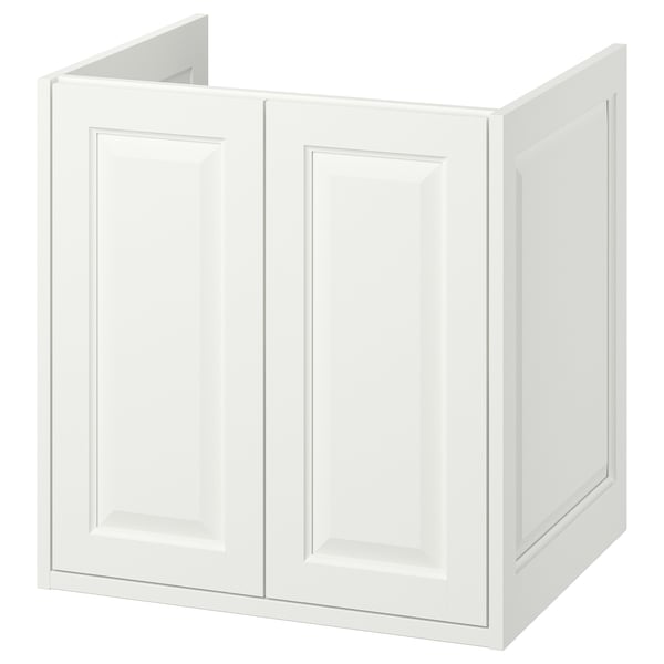 White TÄNNFORSEN bathroom cabinet, rectangular with bevelled details, wall-mountable, made from fiberboard and particleboard.
