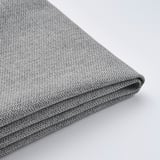 Folded grey fabric, smooth texture, neatly stitched edge.