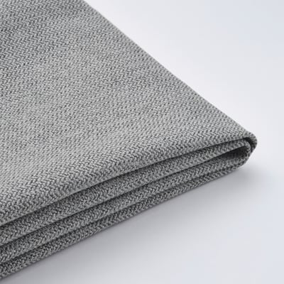 Folded grey fabric, smooth texture, neatly stitched edge.