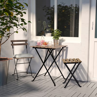 TÄRNÖ Stool, black/light brown stained, 30x42 cm