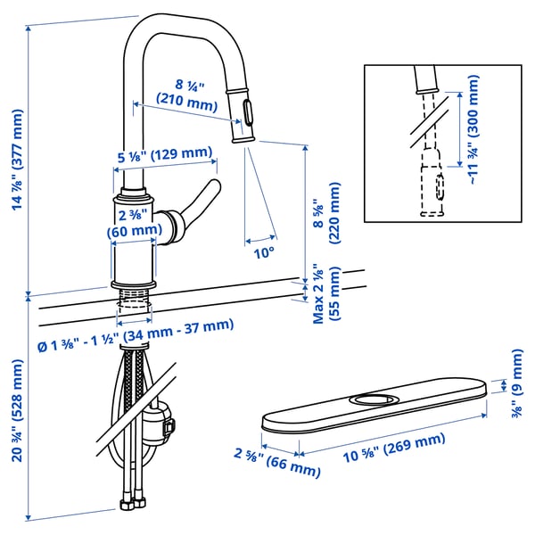 Illustration with measurements for the product: TAKSJÖN.