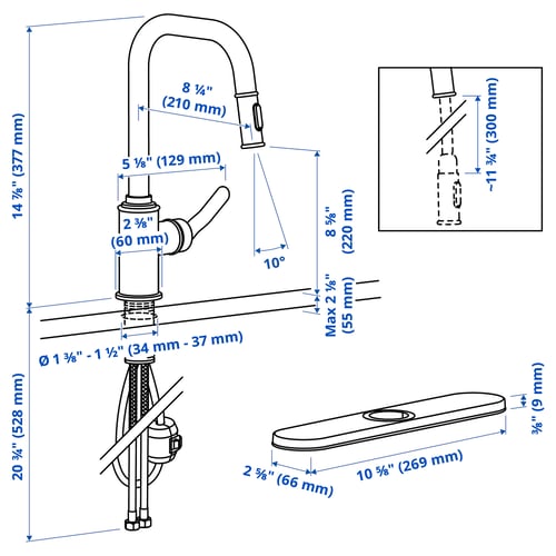 Illustration with measurements for the product: TAKSJÖN.