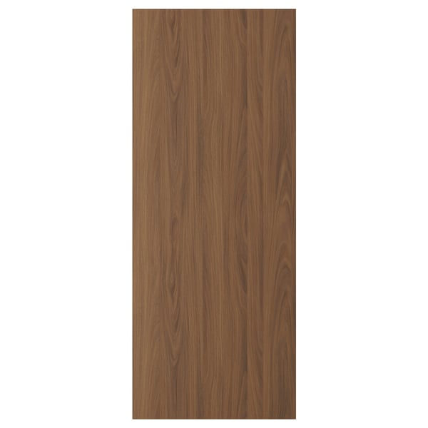 A wooden panel in a walnut colour. Its rectangular, smooth, and designed for cabinetry.