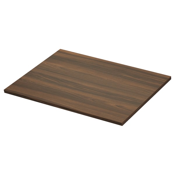 Brown wooden countertop, rectangular, smooth surface, made of laminate, perfect for kitchens or bathrooms.