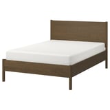 TONSTAD wooden bed, light brown, rectangular, minimalist design with white mattress.