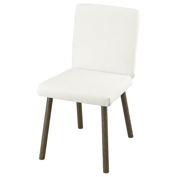 White TONSTAD chair, modern design with wooden legs, padded seat & back.