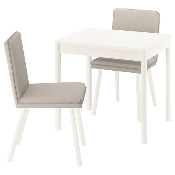 White TONSTAD dining set with two fabric chairs.