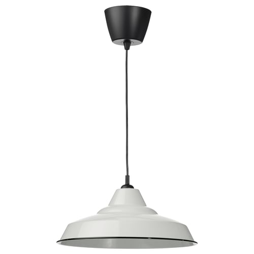 A white TRETTIOEN pendant lamp with a classic design, featuring a powder-coated steel shade.