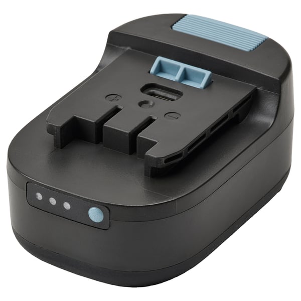 Black TRIXIG battery pack, abs plastic, slight curve, blue accents.