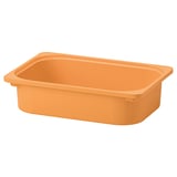 An orange TROFAST storage box, rectangular, made of recycled plastic, designed to fit in frames or stack with a lid.