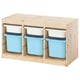 TROFAST Storage combination with boxes, light white stained pine white/light blue, 93x44x52 cm