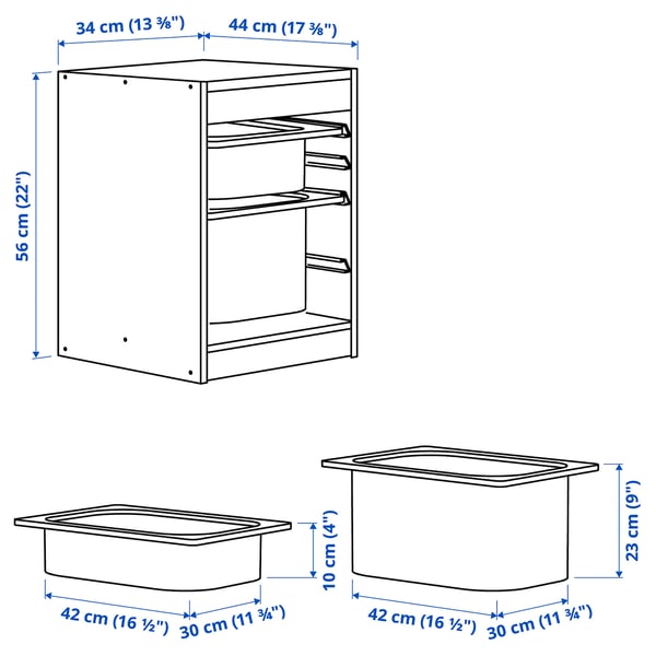 Illustration with measurements for the product: TROFAST.