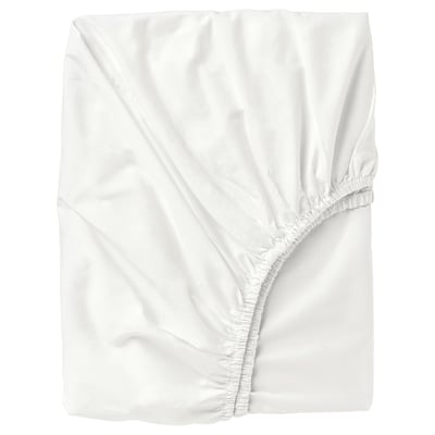 White ULLVIDE fitted sheet, rectangular, soft cotton-lyocell blend, elastic edges.