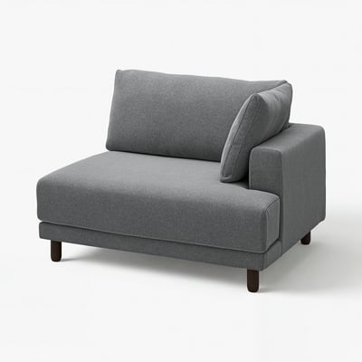 Grey modern sofa, sleek design, cushioned, with detachable pillows, perfect for cosy comfort.