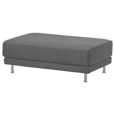 The UPPÅKRA dark grey fabric footstool sturdy chrome legs and a structured design for comfort and modern style.