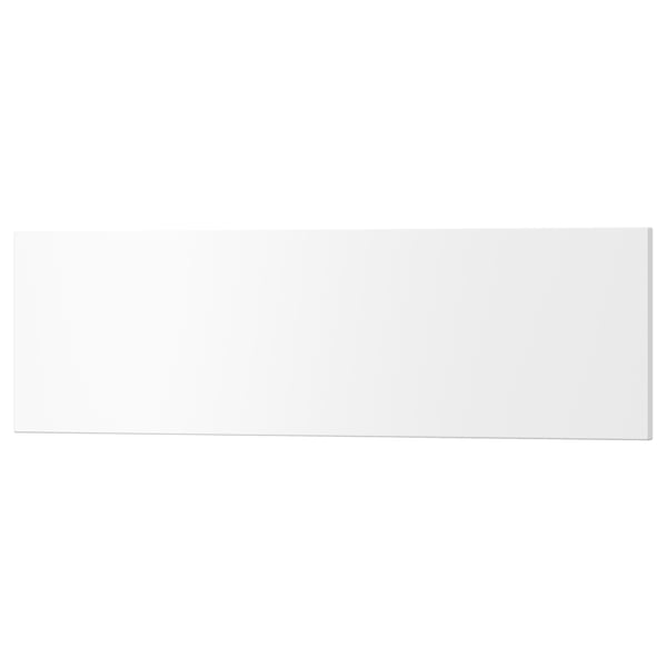 A white rectangular drawer front. It has a smooth lacquered finish and is made from fibreboard.