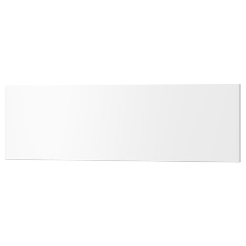 A white rectangular drawer front. It has a smooth lacquered finish and is made from fibreboard.