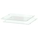 Two clear glass shelves with metal clips, rectangular shape, modern design.