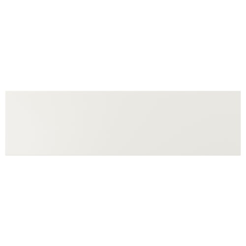 White VEDDINGE kitchen front, sleek, modern, fiberboard, durable finish.