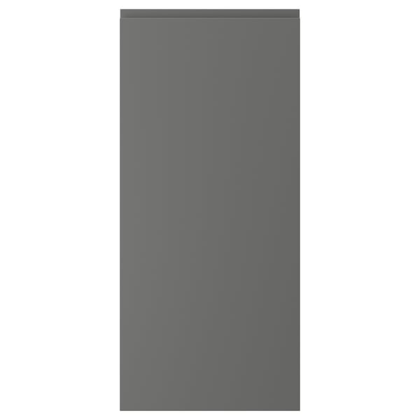 Depicts a grey rectangular cabinet door with minimalist design and integrated handles.