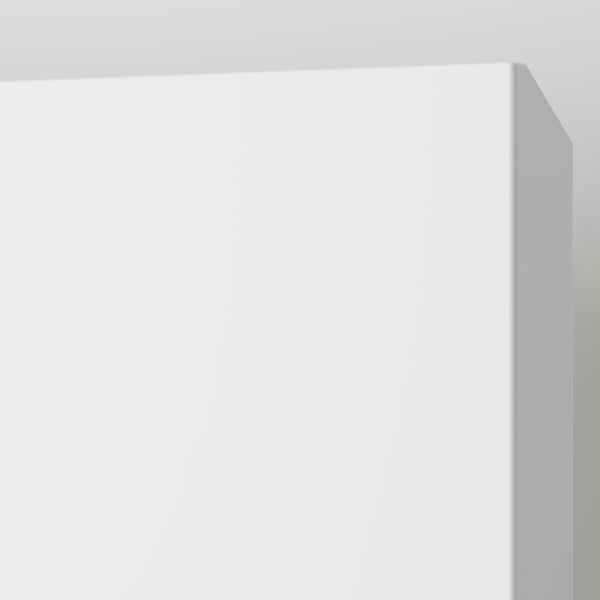 Matte white cabinet door, sleek and modern, with smooth edges and integrated handles, exuding quality and simplicity.