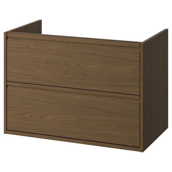 ÄNGSJÖN Mueble lavabo con cajones, café efecto roble, 91x53x64 cm