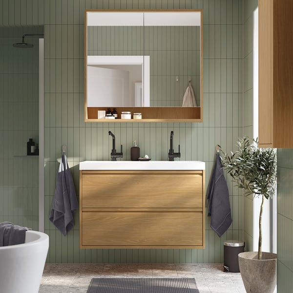 ÄNGSJÖN Mueble lavabo con cajones, efecto roble, 91x53.3x63.8 cm