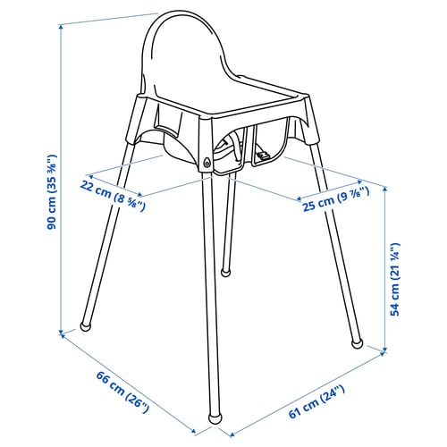 ANTILOP Silla alta con cinturón seguridad, blanco/blanco