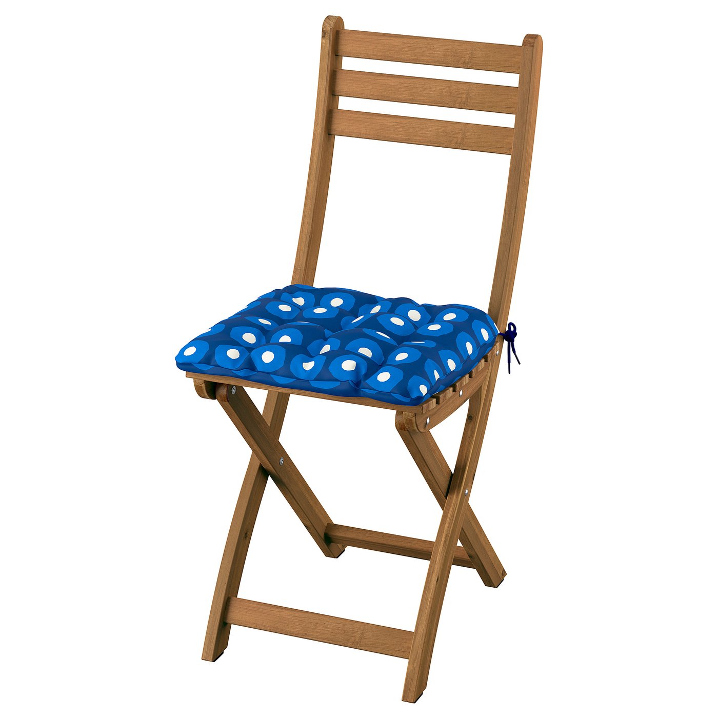 ASKHOLMEN Silla para exterior, plegable café oscuro/Klösan azul oscuro