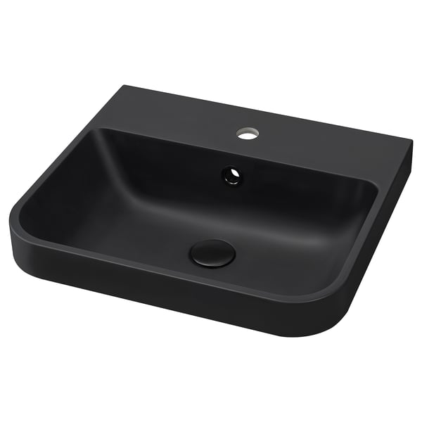 BACKSJÖN Lavabo semiempotrado, negro, 51x50 cm