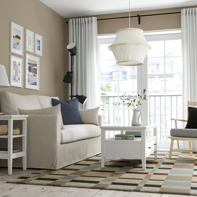 BÄCKMÄRKE Lámpara de techo, blanco textil/madera, 54 cm