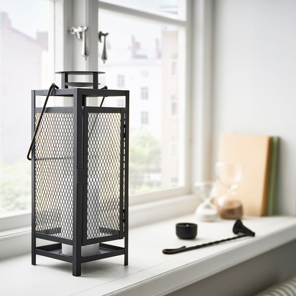 BERGGRAN Farol para vela, int/ext carbón, 34 cm