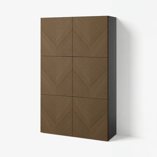 BESTÅ Almacenaje con puertas, negro-café/Hedeviken chapa de roble pintada de café, 120x42x193 cm