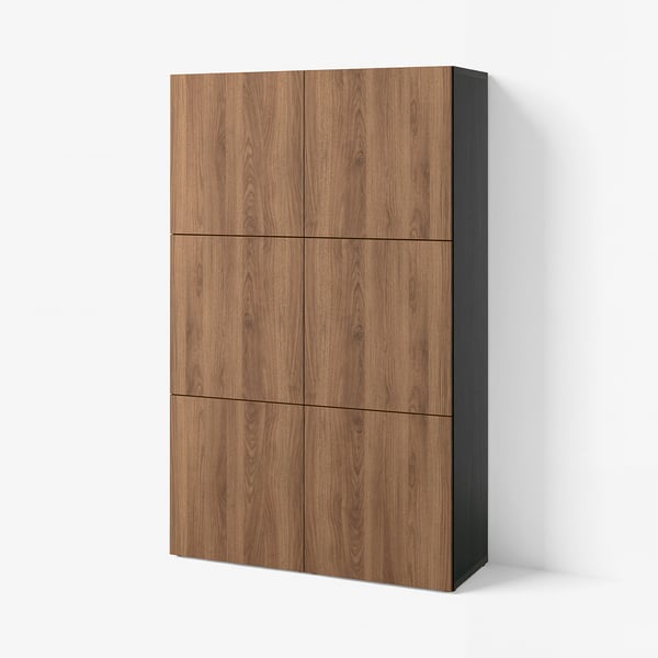 BESTÅ Almacenaje con puertas, negro-café Lappviken/café efecto nogal, 120x42x193 cm