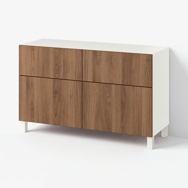 BESTÅ Comb almacenamiento c/prtas&cajones, blanco Lappviken/Stubbarp/café efecto nogal, 120x42x74 cm