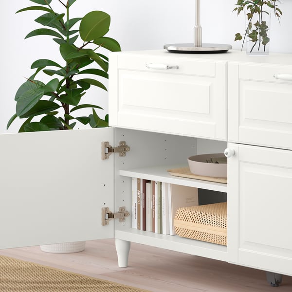 BESTÅ Comb almacenamiento c/prtas&cajones, blanco/Smeviken/Kabbarp blanco, 120x42x74 cm
