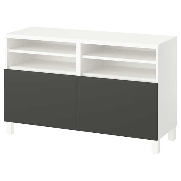 BESTÅ Mueble de TV, blanco/Lappviken/Stubbarp gris oscuro, 120x42x74 cm