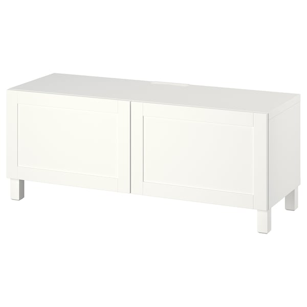 BESTÅ Mueble de TV con puertas, blanco Hanviken/Stubbarp/blanco, 120x42x48 cm