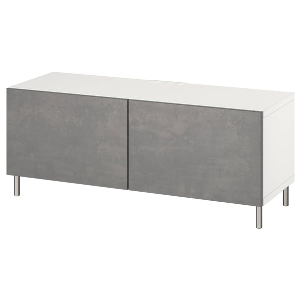 BESTÅ Mueble de TV con puertas, blanco/Kallviken/Ösarp gris oscuro, 120x42x48 cm