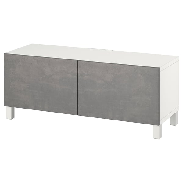 BESTÅ Mueble de TV con puertas, blanco Kallviken/Stubbarp/gris oscuro, 120x42x48 cm